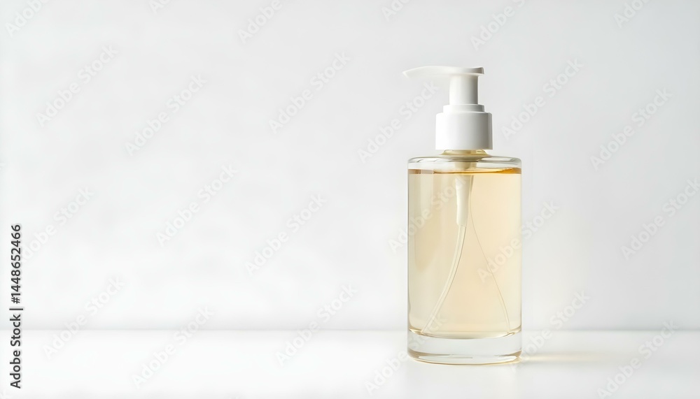 Transparent cosmetic bottle on white background with copy space Transparent cosmetic bottle on white background with copy space