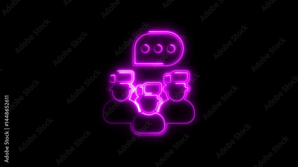 Neon outline animation of group of people communicating with speech bubble Neon outline animation of group of people communicating with speech bubble