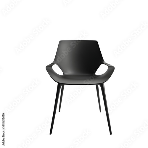Modern minimalist black matte chair with geometric form, isolated on a empty plain background
