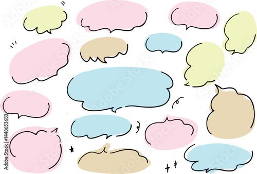 Hand written speech bubble set line art of vague anxieties and simple lines