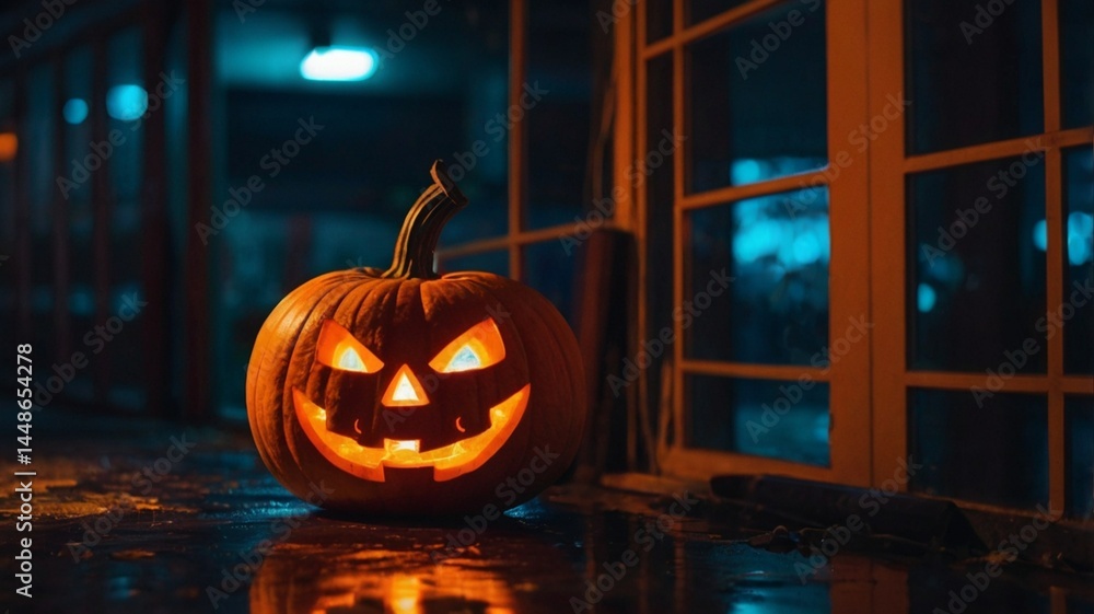 Fototapeta premium Neon jack-o’-lantern