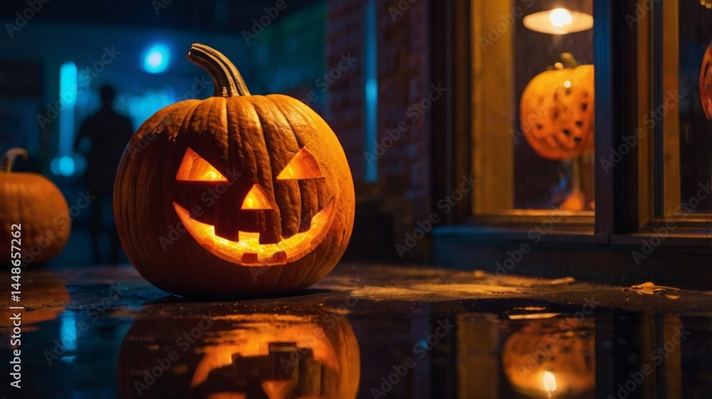 Fototapeta premium Neon jack-o’-lantern