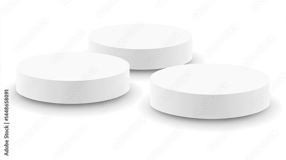 Three round, white pills arranged on a white background. Three round, white pills arranged on a white background.