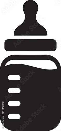 Baby bottle silhouette vector, Children feeding bottle vector illustration