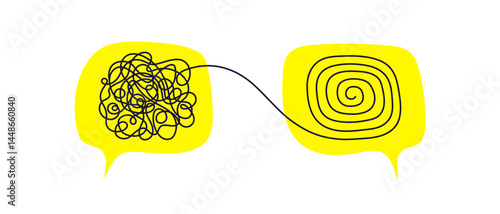 Two speech bubbles with line scribbles. Confusing