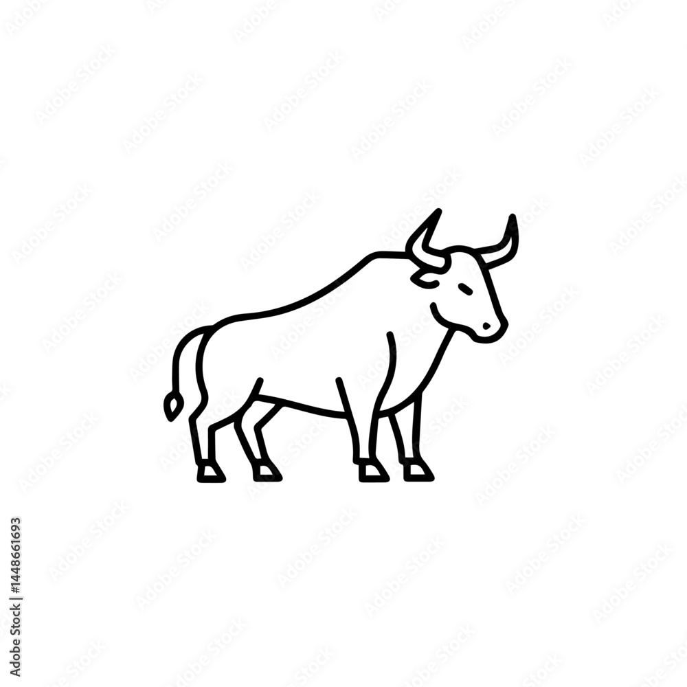 Minimalistic bull icon in line art style on white background Minimalistic bull icon in line art style on white background