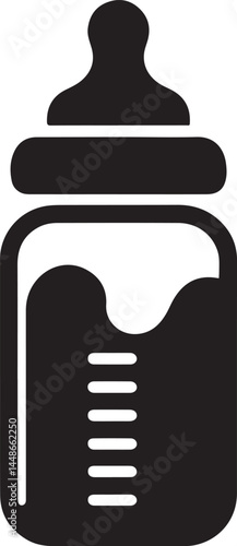 Baby bottle silhouette vector, Children feeding bottle vector illustration