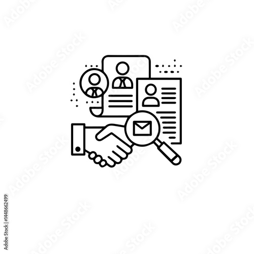 Business handshake with CV review and recruitment icons  