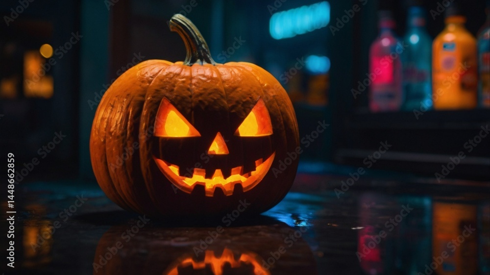 Fototapeta premium Neon jack-o’-lantern