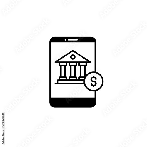 Mobile banking app with dollar sign and bank icon  