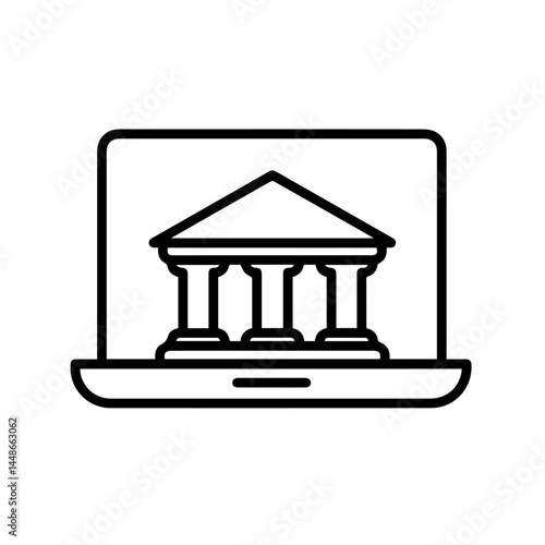 Digital Banking Icon with Columned Building on Laptop Screen  