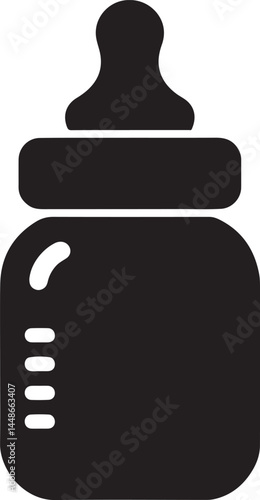 Baby bottle silhouette vector, Children feeding bottle vector illustration