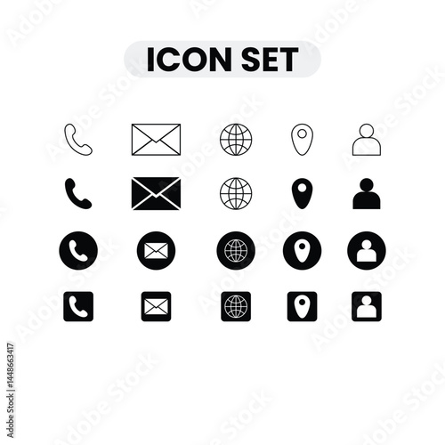 Icon sheet, phone icon, E-mail icon, website icon, location icon, vector & contact icon.