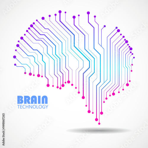 Technological brain. Circuit board. Abstract vector logo