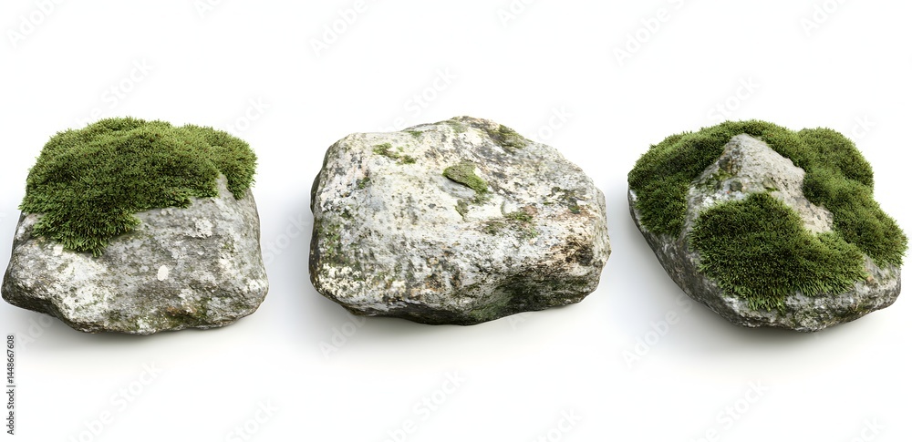Three stones with moss decorative pieces. Three stones with moss decorative pieces.