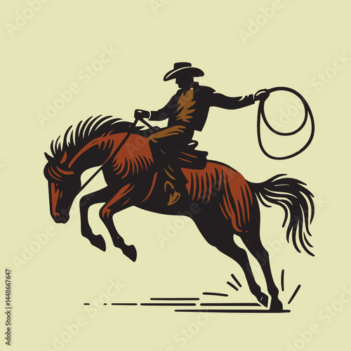 Hand-drawn silhouette of a cowboy on horseback vector
