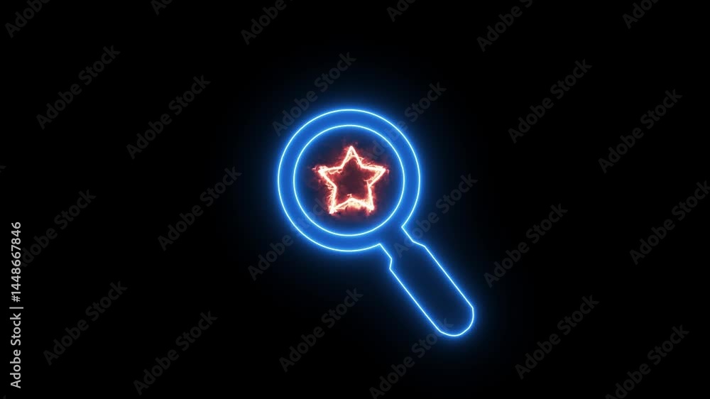 searching for star using magnifying glasses. neon glass look at stars. The high star is the ultimate goal of business level , Full length neon line animation black background. 4K resolution searching for star using magnifying glasses. neon glass look at stars. The high star is the ultimate goal of business level , Full length neon line animation black background. 4K resolution