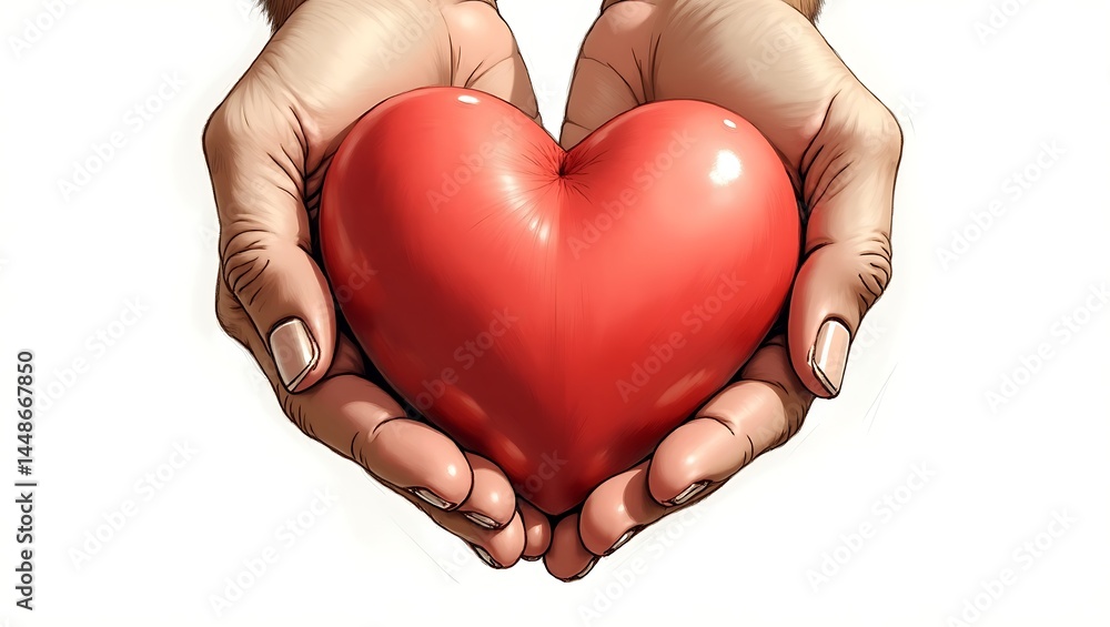 Obraz premium Human Hands Gently Holding a Large Red Heart Shape