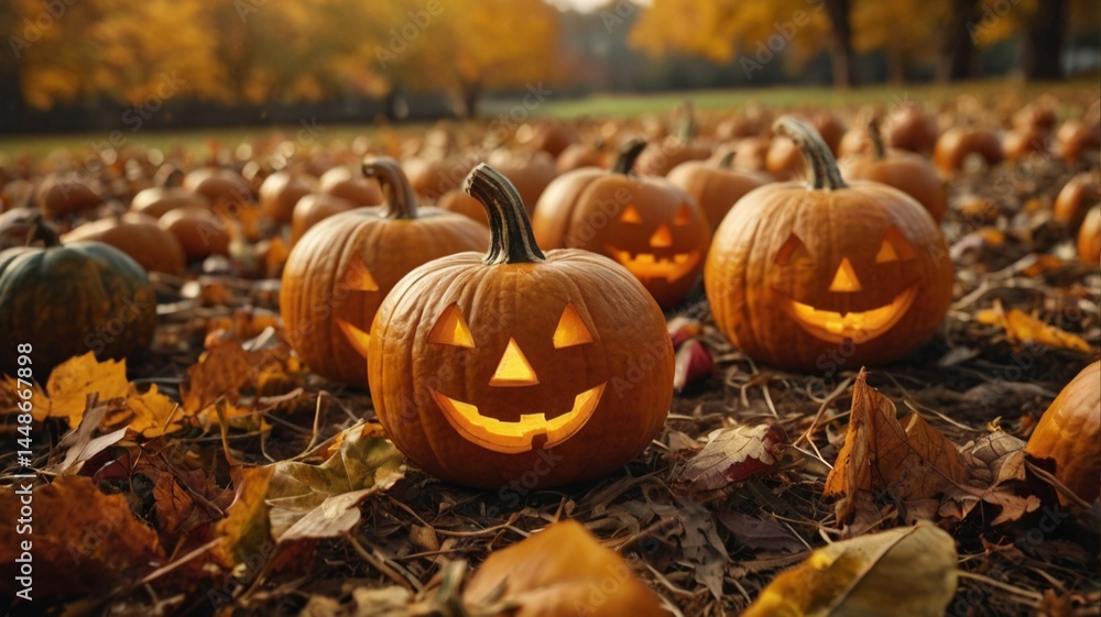 A group of jack-o’-lanterns A group of jack-o’-lanterns