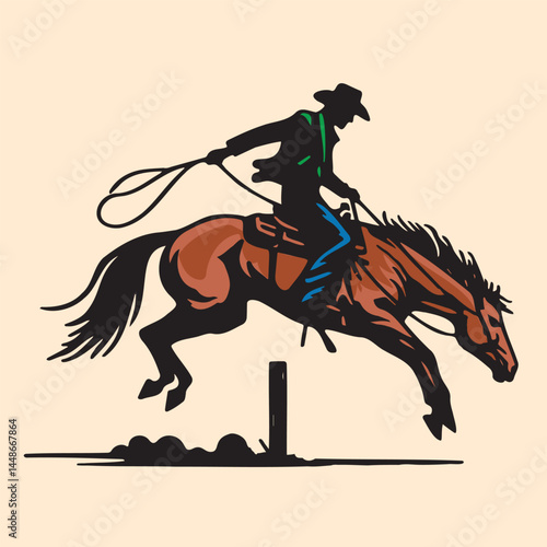 Hand-drawn silhouette of a cowboy on horseback vector
