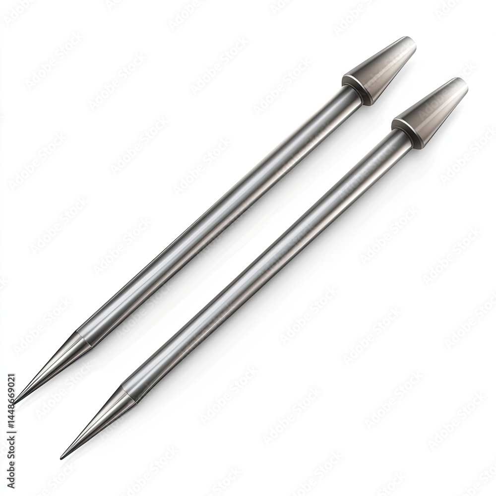 Sleek Metal Knitting Needles with Closeup Shot. Sleek Metal Knitting Needles with Closeup Shot.