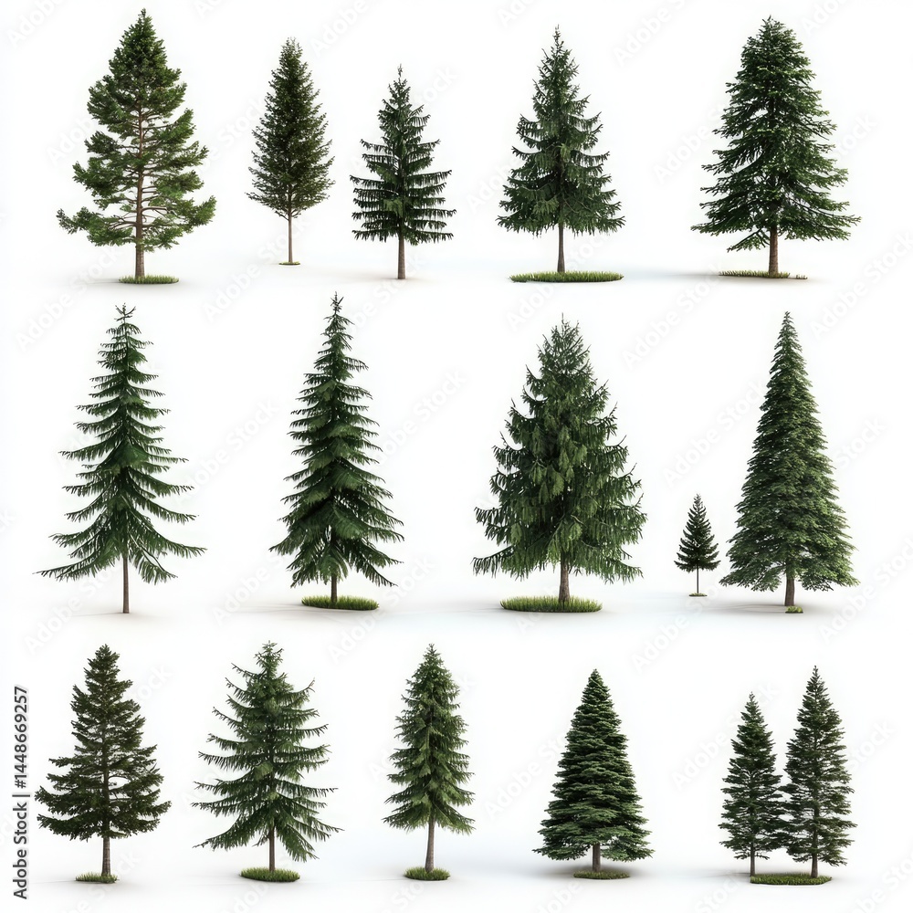 Obraz premium Evergreen Tree Collection 3D Models for Design.