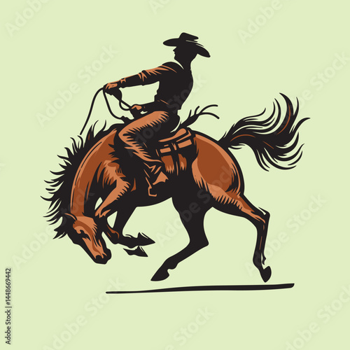 Hand-drawn silhouette of a cowboy on horseback vector
