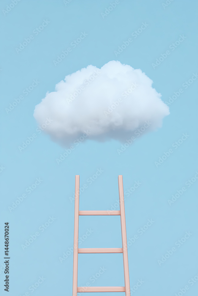 Ladder to the Sky: Dreamy image of a pink ladder reaching towards a fluffy white cloud against a soft blue sky, symbolizing hope and possibility. Ladder to the Sky: Dreamy image of a pink ladder reaching towards a fluffy white cloud against a soft blue sky, symbolizing hope and possibility.