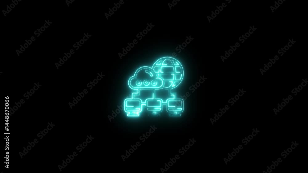 glowing neon computer icon animation black background. 4K Video motion graphic animation. glowing neon computer icon animation black background. 4K Video motion graphic animation.
