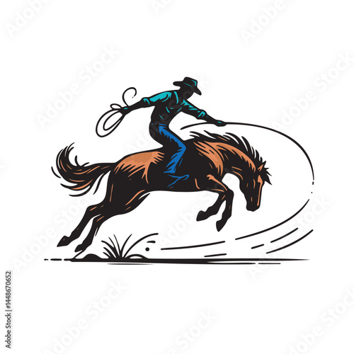 Hand-drawn silhouette of a cowboy on horseback vector