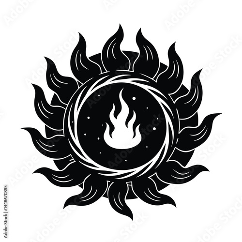 flames swirling above prayer circle