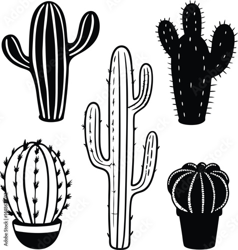Cactus Logo Art Silhouette Vector , landscape, arid, succulent