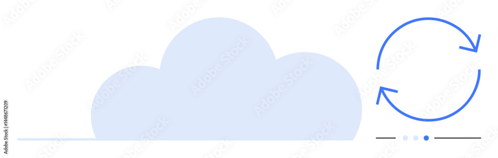 Large cloud icon with blue circular arrows showing synchronization and update. Ideal for cloud storage, data backup, technology connection, file sharing, online services, IT management, simple Large cloud icon with blue circular arrows showing synchronization and update. Ideal for cloud storage, data backup, technology connection, file sharing, online services, IT management, simple