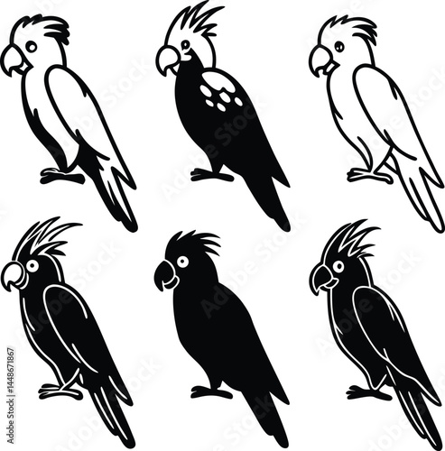 Cockatoo Logo Art Silhouette Vector ,collection of birds