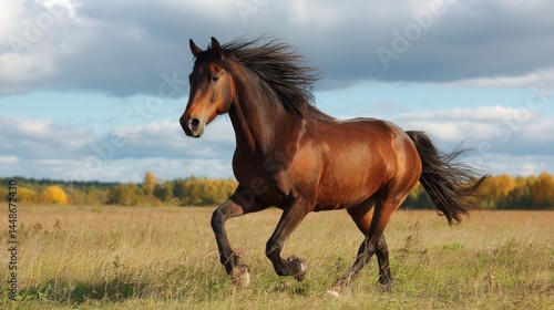 Wallpaper Mural Majestic Brown Horse Galloping in Meadow Torontodigital.ca