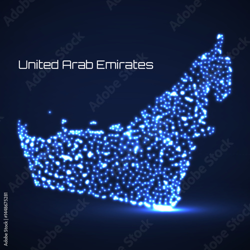 United Arab Emirates with glowing particles. Vector Illustration