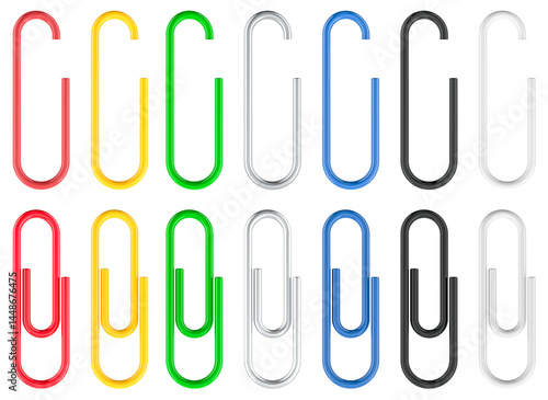 Colored Paper Clips with PVC Coated on the sheet, 3D rendering isolated on transparent background