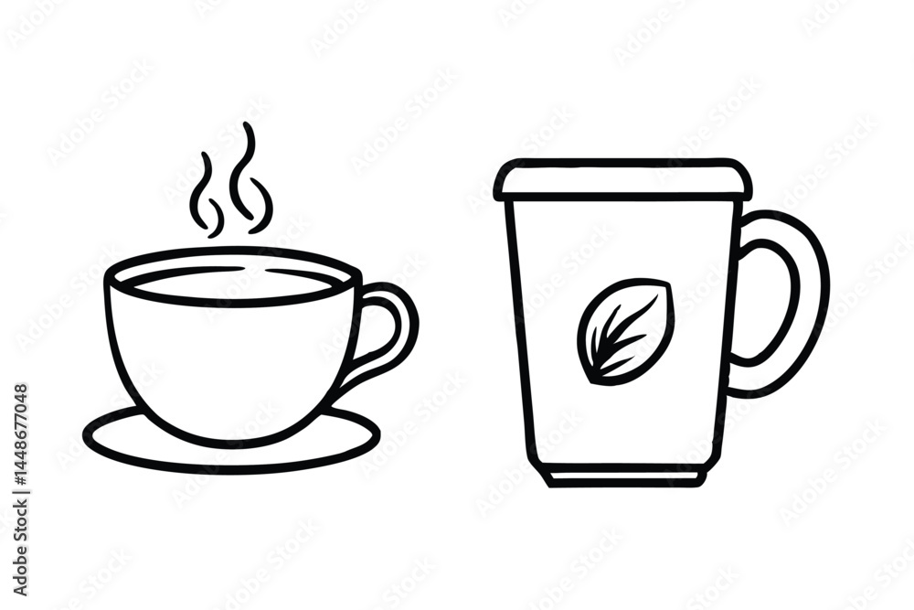Obraz premium coffee cup line sketch tea icon vector illustration