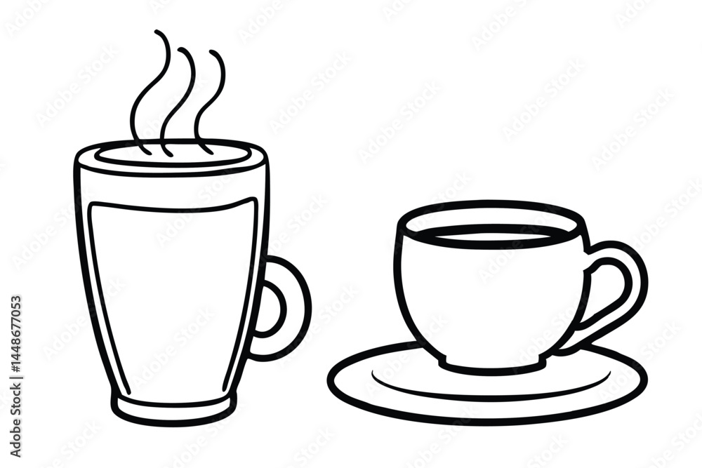 Obraz premium coffee cup line sketch tea icon vector illustration