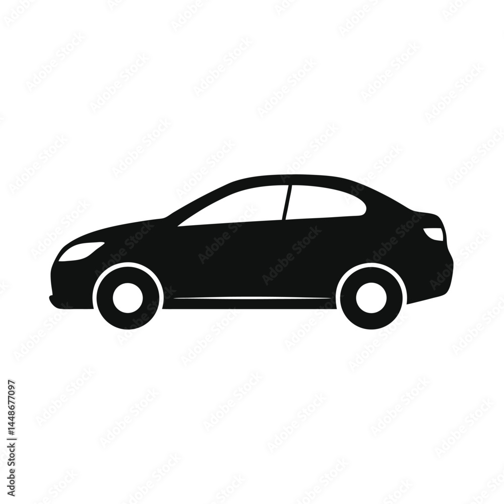 Adobe IlluCar Silhouette Icon, Compact Sedan Side View Vector on White Backgroundstrator Artwork Adobe IlluCar Silhouette Icon, Compact Sedan Side View Vector on White Backgroundstrator Artwork
