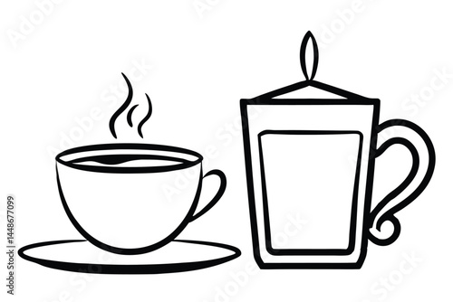 coffee cup line sketch tea icon vector illustration