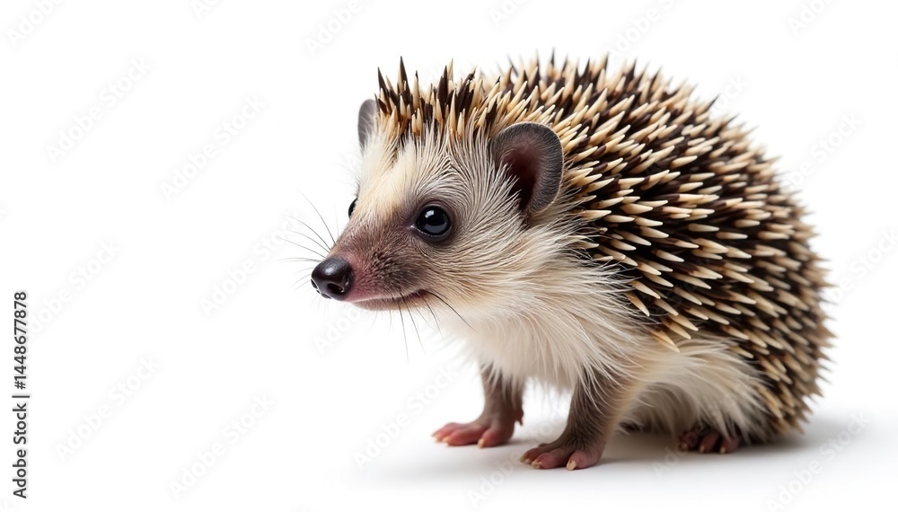 Close-up, alert hedgehog, isolated, pure white backdrop, vector, isolated Close-up, alert hedgehog, isolated, pure white backdrop, vector, isolated