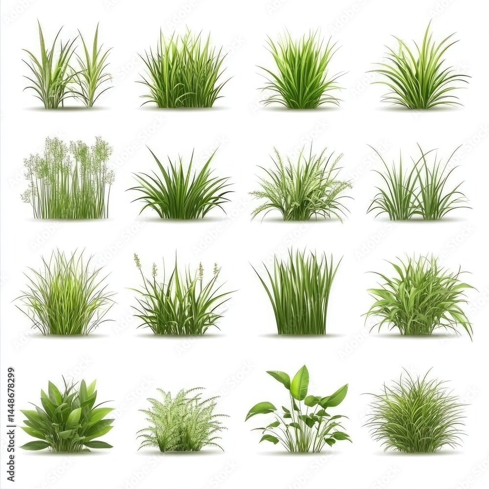 Lush Green Grass Patches 16 Realistic Vector Illustrations. Lush Green Grass Patches 16 Realistic Vector Illustrations.