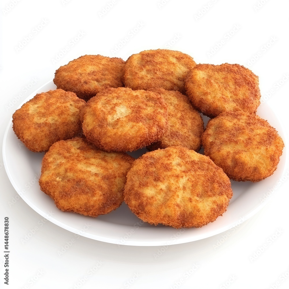 Golden Crispy Chicken Nuggets on Plate. Golden Crispy Chicken Nuggets on Plate.