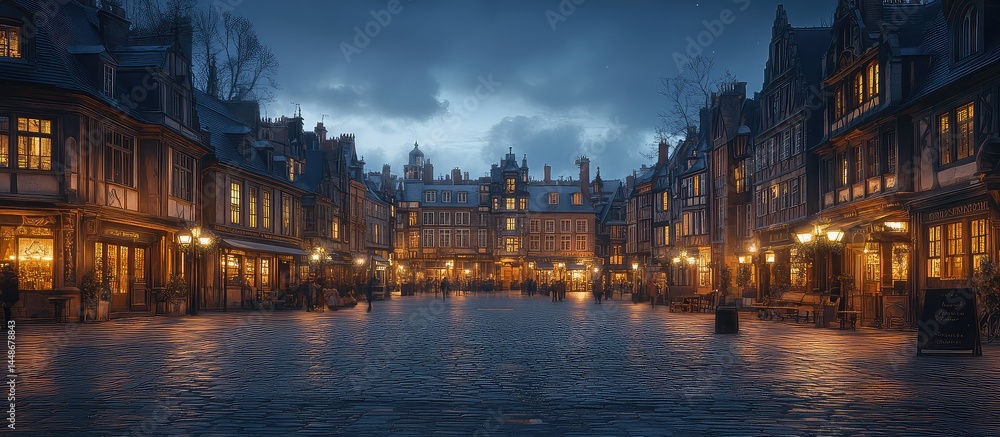 Fototapeta premium Twilight European Town Square.