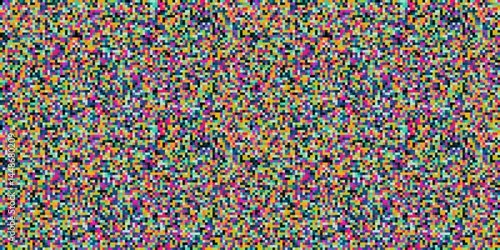 Colorful vhs glitch pixel pattern with vibrant digital noise effect, inspired by retro tech and distorted TV screen aesthetics.
