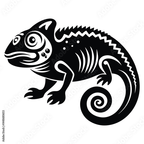 Chameleon silhouette line art vector illustration, Chameleon silhouette, Chameleon Vector art, Chameleon Clipart black Silhouette