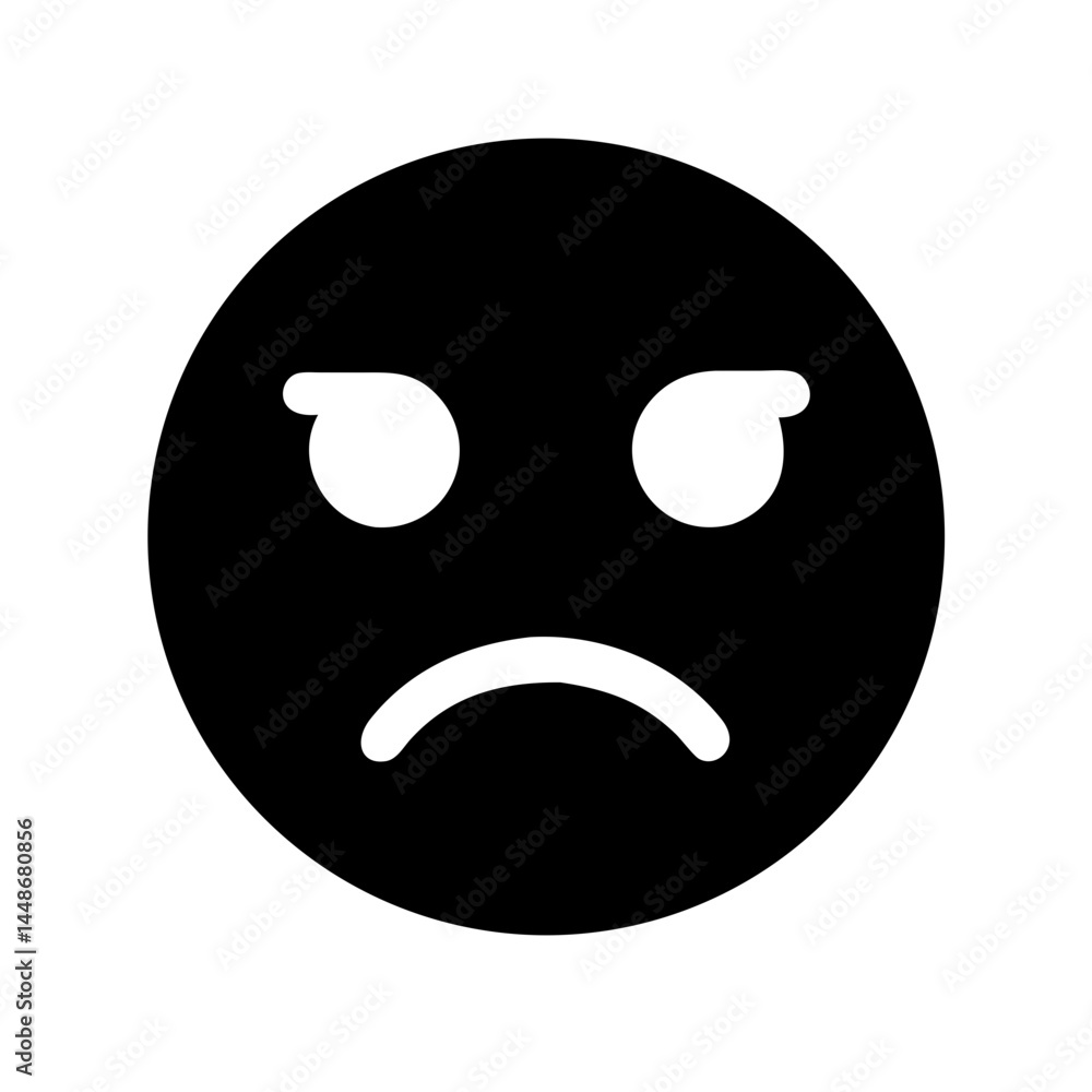 Black solid emoji icon with an angry facial expression, featuring frowning mouth and furrowed eyes on a white background.
Black solid emoji icon with an angry facial expression, featuring frowning mouth and furrowed eyes on a white background.