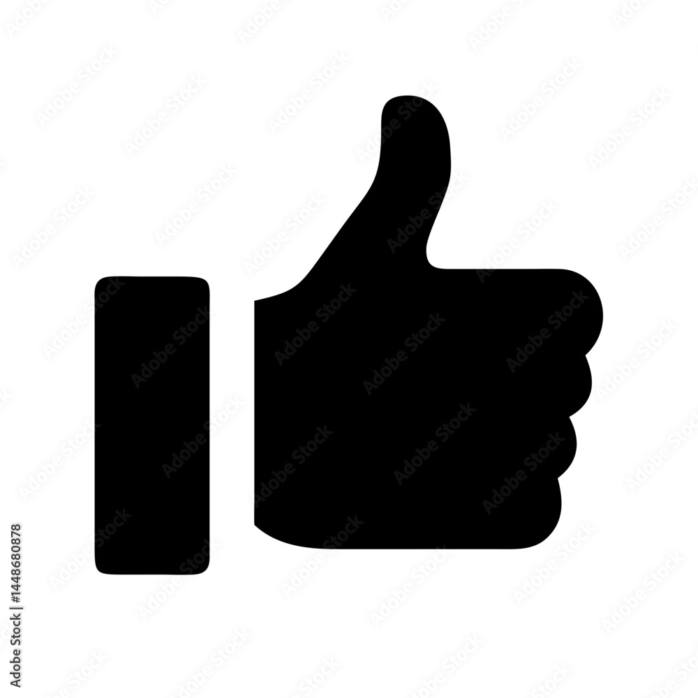Solid black thumbs up symbol representing approval, like, positive feedback, or success in social media and interface design.
Solid black thumbs up symbol representing approval, like, positive feedback, or success in social media and interface design.