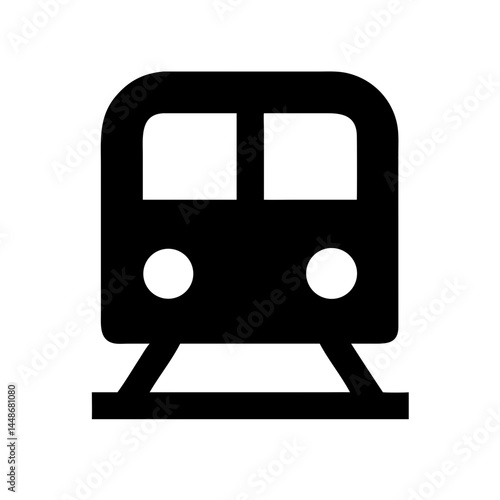 Black front-view train icon symbolizing subway, metro, railway, or public transportation systems in travel and urban mobility contexts.
